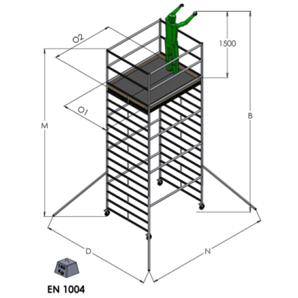 8773 - Échafaudage roulant avec stabilisateur. Dimensions de la plateforme: 2,45 x 1,30 EN 1004 – Image 2
